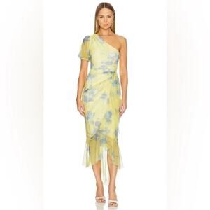 BCBG Max Azria One Shoulder Puff Sleeve Printed Dress M